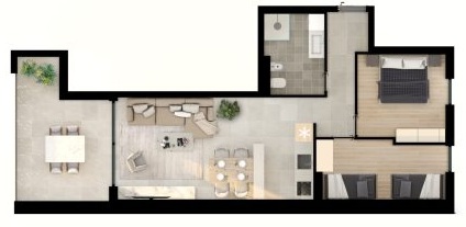 2-sobni apartman - –tip M Tlocrt 2-sobnog apartmana M u Residence Moela
